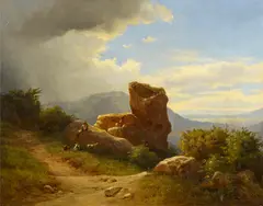 Karóly Markó, Italienische Landschaft mit Ziegenhirten, Öl auf Leinwand