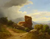 Karóly Markó, Italienische Landschaft mit Ziegenhirten, Öl auf Leinwand