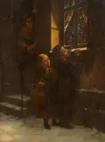 Düsseldorfer Schule, Weihnachtsabend, Öl auf Holz