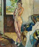 Leo Putz, "Am Fenster", Öl auf Leinwand