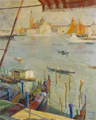 Fritz Gartner, Gondeln vor dem Canal Grande in Venedig, Öl auf Leinwand
