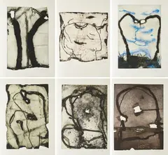 Emil Schumacher, Ein Buch mit 7 Siegeln, 1971/72, Mappe mit 7 Farbaquatinten auf Bütten (Doppelbögen mit Mittelfalz)