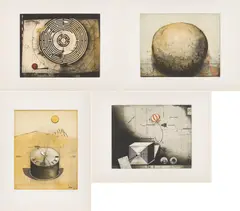 Friedrich Meckseper, Sieben Weltwunder, 1966, Mappe mit 7 Farbradierungen auf Velin