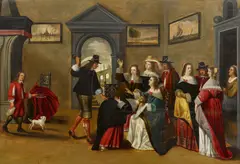 Vornehme Gesellschaft beim Spiel by Anthonie Palamedesz., Öl auf Holz, sold May 2022