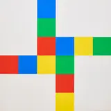 Richard Paul Lohse, 2 + 2 gleiche verschränkte Farbrhythmen an vier weissen Feldern (rot), 1970, Farbserigrafie auf leichtem Karton