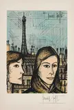 Bernard Buffet, Deux femmes devant la Tour Eiffel, 1958, Farblithografie auf BFK RIVES (Wasserzeichen)