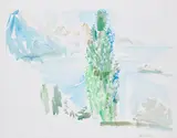 Oskar Kokoschka, Genfer See Landschaft, 1956, Farblithografie auf BFK (Wasserzeichen)
