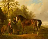 Wouter Verschuur d.Ä., Vor dem Pferdestall, Öl auf Holz