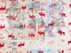 "Brunftzeit" by Lilli Elsner, 2013, Mischtechnik, Stoff auf Holzrahmen, sold May 2022