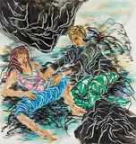 SEO, "Begehrlichkeit", 2003, Acryl und Papiercollage auf Leinwand