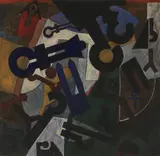 Heinz Adochi, "Maske-Padak", 1987, Leimfarbe auf Leinwand