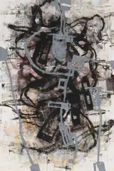 Heinz Adochi, Ohne Titel, 1992, Leimfarbe auf Papier auf Leinwand