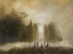 Jarmo Mäkilä, Gänsemarsch, 2010, Öl auf Leinwand