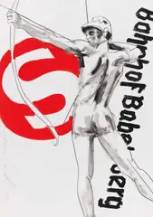 Luciano Castelli, "Bahnhof Babelsberg", 1999, Gouache und Kohle auf FABRIANO 50 % COTTON