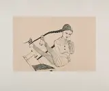 Cornelia Schleime, Ohne Titel (Mädchen auf dem Stuhl), 1997, Farbradierung auf Bütten
