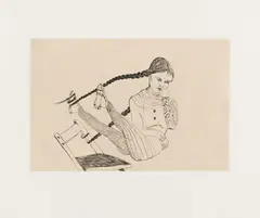 Cornelia Schleime, Ohne Titel (Mädchen auf dem Stuhl), 1997, Farbradierung auf Bütten