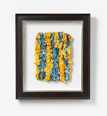 Bernd Schwarzer, "Europabild (Gold-Blau)", 2014, Öl auf Büttenpapier auf Holz