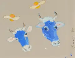 Barbara Husar, COWS AND SPACE EGGS, 2014, Acryl und Ölkreide auf Karton