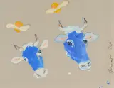 Barbara Husar, COWS AND SPACE EGGS, 2014, Acryl und Ölkreide auf Karton
