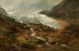 Hermann Herzog, Gletscherlandschaft mit Hirschen und Adler