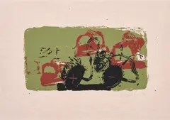 Neo Rauch, Flut, 1992, Farbserigrafie auf rosafarbenem Velin