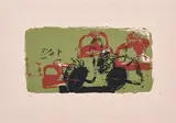 Neo Rauch, Flut, 1992, Farbserigrafie auf rosafarbenem Velin