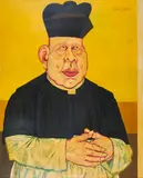 Ludwig Scharl, "Hochwürden", 1985, Öl auf Holz