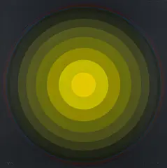 Quasar90 gelb by Lothar Quinte, 1975, Farbserigrafie auf Karton, sold Mar 2022