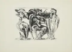 Vogelmenschen by Karl Otto Götz, 1947, Lithografie auf chamoisfarbenem Velin, sold May 2022