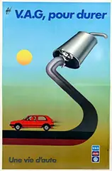 Foré, VAG pour durere une vie d'auto Audi Volkswagen, 1980, poster