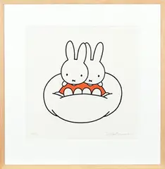 Dick Bruna, without text (two Miffy's on a cloud), poster