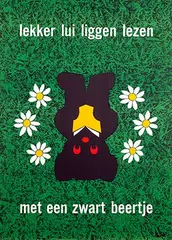 Dick Bruna, lekker lui liggen lezen met een zwart beertje (on the grass), 1960, poster