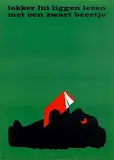 Dick Bruna, lekker lui liggen lezen met een zwart beertje (green background), 1964, poster