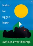 Dick Bruna, lekker lui liggen lezen met een zwart beertje (sunny day), 1963, poster