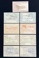 A. Paul Cauchie, Collection of 9 postcards featuring designs of nature, 1900, poster