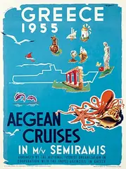 S. Simitis, Greece Aegean Cruises, 1955, poster