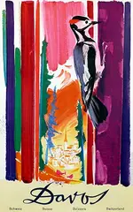 Otto Glaser, Davos Switzerland (woodpecker), 1957, poster