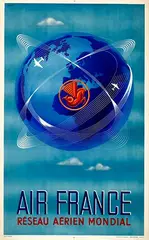 Plaquet, Air France Reseau Aérien Mondial, 1948, poster