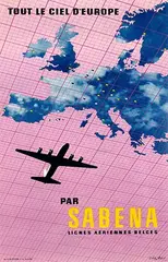 C. Pub & Dohet, Tout Le Ciel D'Europe Par Sabena, 1950, poster
