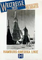 Theodore P. Etbauer, HAPAG Weltreise 1933 mit dem "Resolute" (Wat Arun Bangkok), 1932, poster