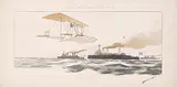 Marguerite Montaut, Andre Beaumont in his Hydroplane Bonner-Leveque Raid Paris Boulogne, 1912, poster, lithograph