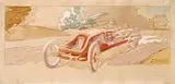 Ernest Montaut, Ferenc Szisz in his Renault Grand Prix of the A.C.F., 1906, poster, lithograph