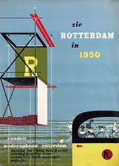 Benno Wissing, rondrit wederopbouw rotterdam per RET, 1950, poster