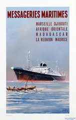 Messageries Maritimes Djibouti Afrique Orientale Madagascar Reunion Maurice by Jean des Gachons, 1958, poster, sold Feb 2025