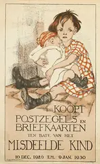 E. van Hoogstraten, Koopt Postzegels en Briefkaarten ten bate van het Misdeelde Kind, 1929, poster