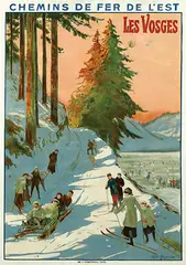 Louis Tauzin, Chemins de Fer de l'Est Les Vosges (skiing and sledding), 1912, poster