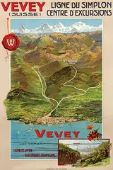 Anton Reckziegel, Vevey (Suisse) Ligne du Simplon Lac Léman, 1902, poster