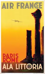 Albert Solon, Air France Paris Rome Ala Littoria (Dewoitine D.338), 1938, poster
