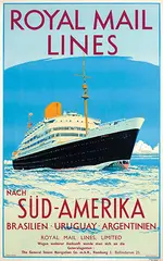 William H. Jarvis, Royal Mail Lines nach Süd-Amerika Brasilien Uruguay Argentinien, poster
