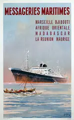 Messageries Maritimes Djibouti Afrique Orientale Madagascar Reunion Maurice by Jean des Gachons, 1958, poster, sold Feb 2025